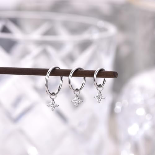 Ourania 16G Gold Stainless Steel Zircon Dangle Huggie Hoop Rook Piercing Helix Hoop Earring Tragus Hoop Cartilage Piercing for Women - color: Round Flower Silver 2PCS, size: 1.2*6mm 2pcs