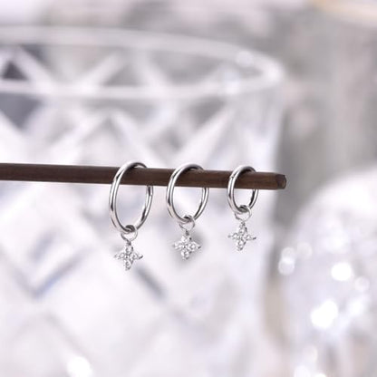Ourania 16G Gold Stainless Steel Zircon Dangle Huggie Hoop Rook Piercing Helix Hoop Earring Tragus Hoop Cartilage Piercing for Women - color: Round Flower Silver 2PCS, size: 1.2*6mm 2pcs