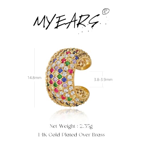 Gold Ear Cuff for Women Non Piercing | Cuff Earrings, 14K Gold Plated, Colorful Cubic Zirconia Pave, Pearl, Clover, Cartilage Earrings Trendy Jewelry, Single - color: Multi-color A