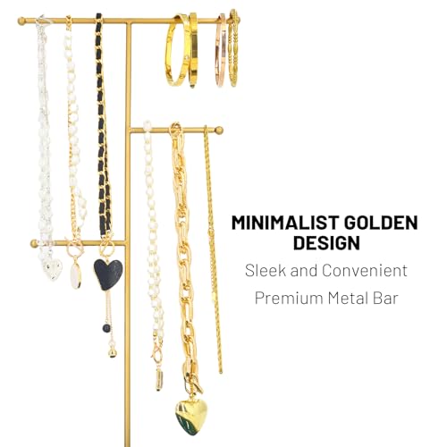 Gold Necklace Holder with Ceramic Base,Jewelry Organizer Stand,1.3ft Height Tall Necklace Hanger Tower Organizer, Aesthetic Jewelry Stand for Necklace, Earring, Bracelets, Rings Display (White)