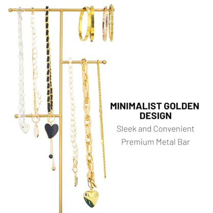 Gold Necklace Holder with Ceramic Base,Jewelry Organizer Stand,1.3ft Height Tall Necklace Hanger Tower Organizer, Aesthetic Jewelry Stand for Necklace, Earring, Bracelets, Rings Display (White)