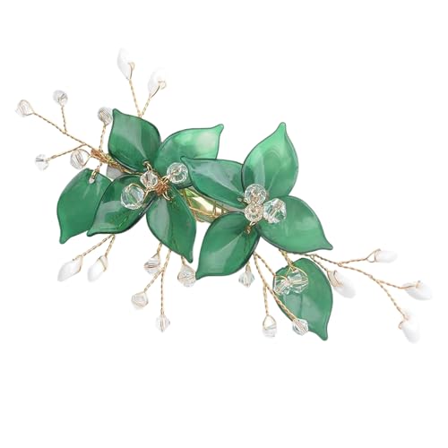 Wedding Hair Clips, Crystal Hair Pins Pearl Rhinestone Hair Barrettes, Bridal Flower Hair Pieces Pearl Headpieces Hair Accessories for Women Girls (Green) - color: Green