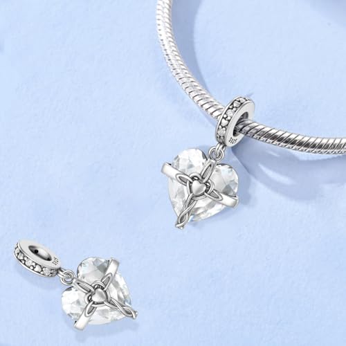 LNQOBU Birthstone Charm for Bracelets,925 Sterling Silve Heart Dangle Charms for Pandora Bracelets - color: D-April
