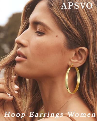 Apsvo Hoop Earrings for Women, 5mm Wide 14K Gold Plated/Silver Hoop Earring Hypoallergenic 925 Sterling Silver Earrings Lightweight Large Earrings for Women - color: Gold &60mm
