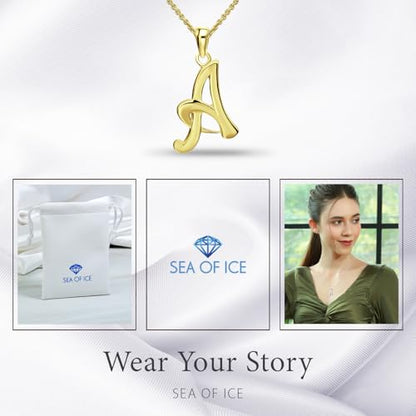 SEA OF ICE Letter Initial Necklace, Alphabet Letter Pendant Necklace, Sterling Silver, Gold, Rose Gold Necklace for Women, Elegant Initial Necklaces, Personalized Custom Women's Necklaces - color: Yellow Gold - A