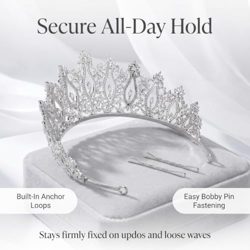 QXMYOO Luxury Wedding Tiaras for Bride Cubic Zirconia Big Tall Crown Quinceanera Crystal Headband for Women CZ Pageant Birthday Prom Party Headpiece Bridal Hair Accessories Silver - color: Silver