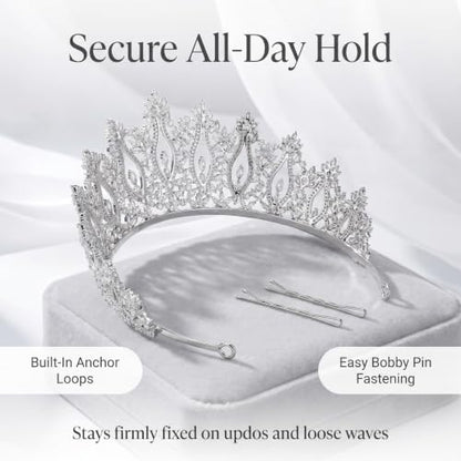 QXMYOO Luxury Wedding Tiaras for Bride Cubic Zirconia Big Tall Crown Quinceanera Crystal Headband for Women CZ Pageant Birthday Prom Party Headpiece Bridal Hair Accessories Silver - color: Silver