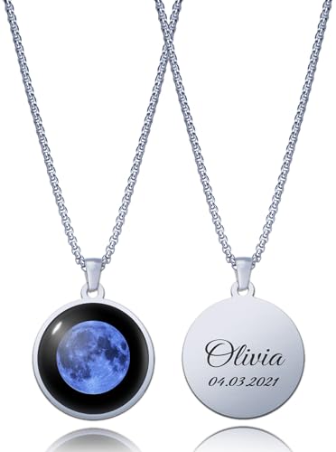 Custom Moon Phase Necklace Gift for Birthday | Personalized Name and Special Date Engraved Pendant with Gift Box, Handmade Jewelry for Birthday, Anniversary, or Memorial - style: Name & Date