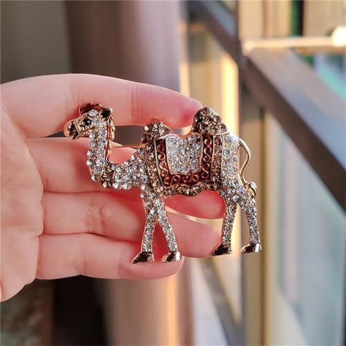 Cute Camel Rhinestones Brooches Lapel Pins for Women Men Teen Girls Funny Sparkly Crystal Cartoon Animal Pin Dress Suit Hat Bag Clothes Accessories Jewelry Party Christmas Holiday Gifts