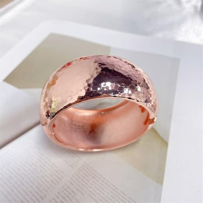 Hammered Wide Chunky Bangle Bracelets for Women Dainty Minimalist Cuff Wrist Open Bangles Statement Unique Exaggerate Trendy Jewelry Gift - color: Rose Gold-tone