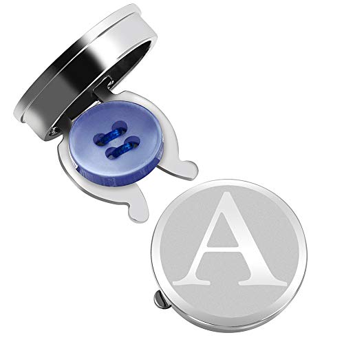 HAWSON Men's Letter Initial Button Cover Cufflinks Letter Rose Gold/Silver Suitable for Formal Business Shirt Letter A-Z - color: Silver Color - A
