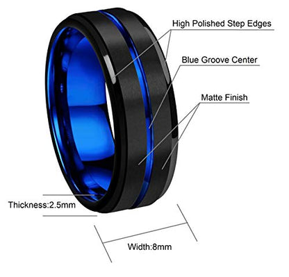 CROWNAL 6mm/8mm Tungsten Carbide Wedding Rings Men Women Blue/Rose Gold Line Ring Black and Silver Brushed Engraved I Love You Comfort Fit Size 4 To 16