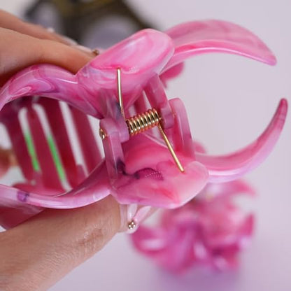 Flower Hair Clips for Women Girls Claw Clips Set Purple Pink Plumeria with Marble Design Barrettes Summer Hair Clip Fashion Hair Styling Accessories for Thick Thin Hair(3Pcs:1 Large 2 Small) - color: Purple-Pink