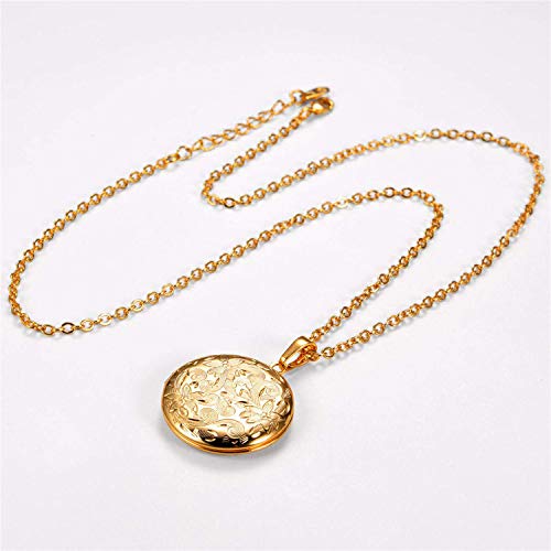 Locket Necklace that Holds Pictures Flower Lockets Pendant Necklaces Birthday Gifts Jewelry - style: Gold-plated Round