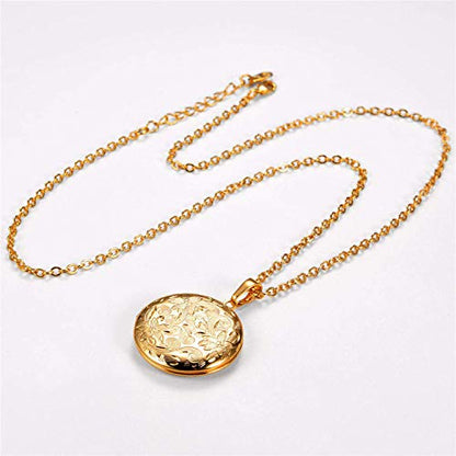 Locket Necklace that Holds Pictures Flower Lockets Pendant Necklaces Birthday Gifts Jewelry - style: Gold-plated Round