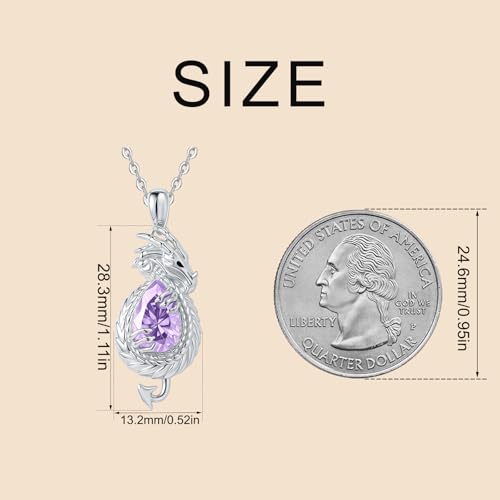Dragon Necklace Sterling Silver Wyvern Pendant Jewelry with Teardrop Birthstone Gifs for Women - style: Dragon necklace-Purple stone