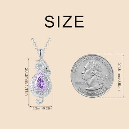 Dragon Necklace Sterling Silver Wyvern Pendant Jewelry with Teardrop Birthstone Gifs for Women - style: Dragon necklace-Purple stone