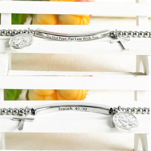 DS Inspirational Bracelet for Women Christian Engraved Bibler Verse Cross Butterfly Daisies Charm Bracelet, Exquisite Stainless Steel Jewelry Daughter Best Friend Bestie - style: Do not fear for,I am with you-Silver