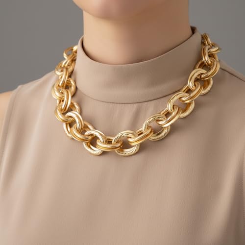 Chunky Gold Necklace, Statement Cuban Link Chain Necklaces, Punk Short Thick Gold Chain Necklace Fashion Jewelry for Women