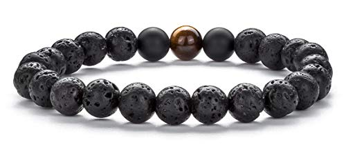 Men Women 8mm Tiger Eye Stone Beads Bracelet - color: Lava Tiger Eye-21003