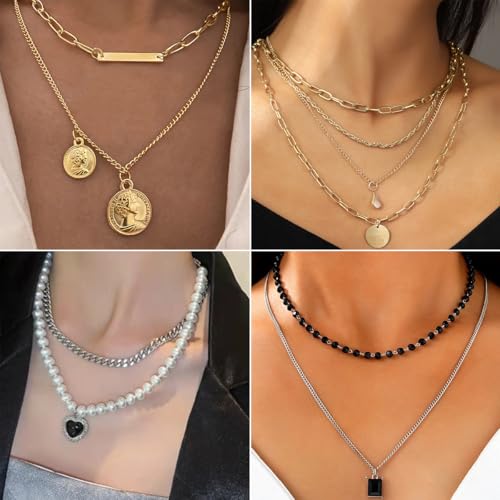 73 Pcs Gold Jewelry Set with 6Pcs Layered Necklace, 11 Pcs anklet and 7Pcs Earring Ear Cuff,12Hoop Earrings ,15pcs Rings,21pcs stud earrings Jewerly set for Women Pack for Friendship Party Gift - style: AAA-GD+SL