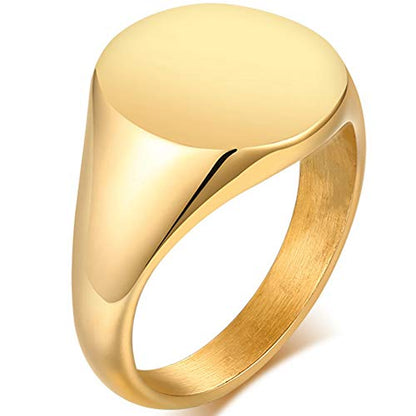 Jude Jewelers Stainless Steel Classical Simple Plain Round Signet Style Pinky Wedding Statement Promise Anniversary Ring - color: Gold