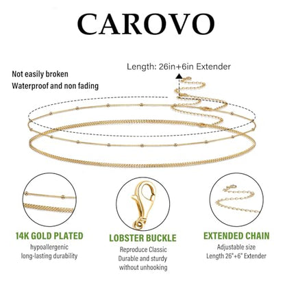 CAROVO Belly Waist Chain for Women 14K Gold Silver Plated Layered Body Chains Boho Cuban Figaro Pearl Heart Coin Satellite Bead Belly Chain Sexy Bikini Body Jewelry for Women Adjustable - style: A:Cuban Bead GD