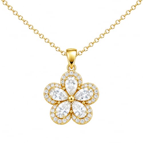 Rich London 18K Rose Gold Plated 2-in-1 Clover Heart Pendant Necklace for Women | Elegant Crystal Charm Jewellery - color: Stone Flower