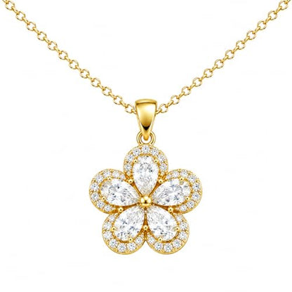 Rich London 18K Rose Gold Plated 2-in-1 Clover Heart Pendant Necklace for Women | Elegant Crystal Charm Jewellery - color: Stone Flower