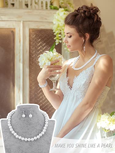 BBTO 8 Pcs Pearl Necklace and Earrings Set for Women Pearl Jewelry Set Faux Necklace Earrings Simulated Bracelets - style: Exquisite Style