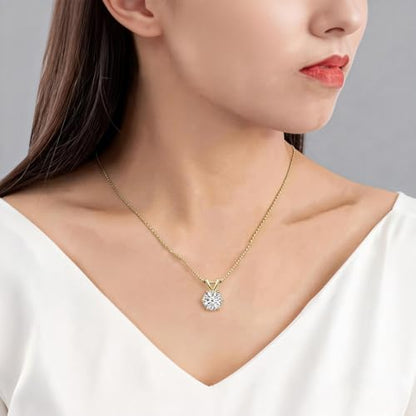 1Ct Cubic Zirconia Necklaces for Women Dainty Solitaire Simulated Diamond White Gold Pendant,Silver Clavicle Choker Adjustable Box Chain,Luxury Trendy Jewelry for Anniversary Her Mom Wife Gifts - color: Gold