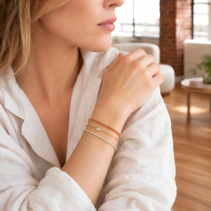 14K Gold Plated Bracelets for Women 2 Pcs Set - Red String & Cubic Zirconia Tennis Bracelet, Layered Stackable Adjustable Wristbands, Hypoallergenic Handmade Jewelry Gifts for Mom Wife Her - color: red string