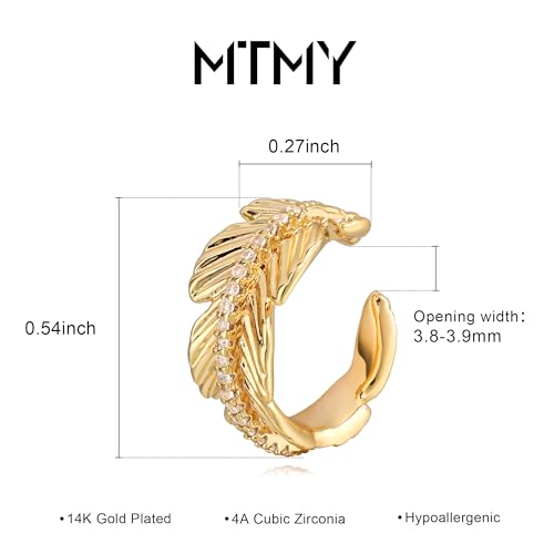 Gold Ear Cuff Earring for Women 14K Gold Plated Cubic Zirconia Non-Pierced Clip on Cartilage Chunky Ear Cuffs Hypoallergenic Jewelry - style: leaf