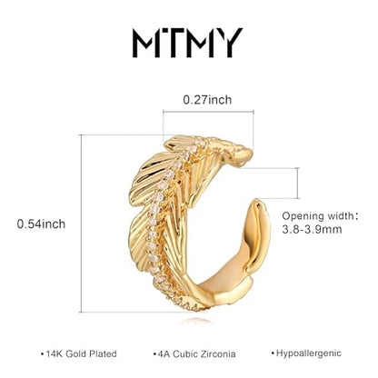 Gold Ear Cuff Earring for Women 14K Gold Plated Cubic Zirconia Non-Pierced Clip on Cartilage Chunky Ear Cuffs Hypoallergenic Jewelry - style: leaf