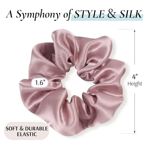 Zenssia Silk Scrunchies for Hair, Mulberry Silk Hair Ties for Women and Girls, No Damage Elastic Ponytail Holders（Black, Light Plum, Coffee） - color: Black Light Plum Coffee