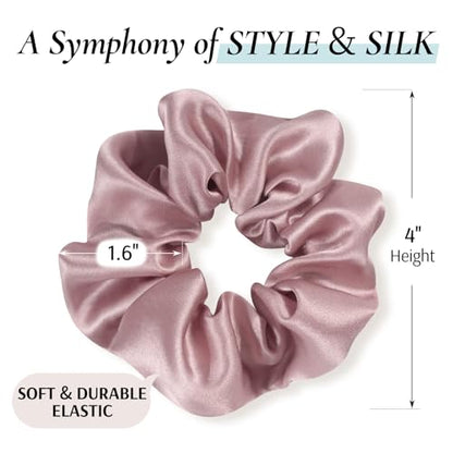 Zenssia Silk Scrunchies for Hair, Mulberry Silk Hair Ties for Women and Girls, No Damage Elastic Ponytail Holders（Black, Light Plum, Coffee） - color: Black Light Plum Coffee