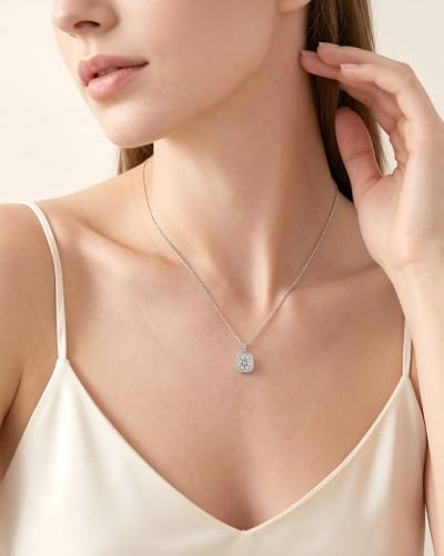 Moissanite Cushion Cut Pendant Necklace for Women - color: Silver, size: 3ct, style: Cushion Cut