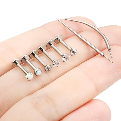 F136 Titanium 20/18/16g Internally Threaded Medusa Monroe Lip Ashley Labret Nose Rings Flat Back Tragus Helix Cartilage Conch Screw Stud Earrings Surgical Steel Piercing Jewelry for Women - color: White CZ, size: 16g*5/16in