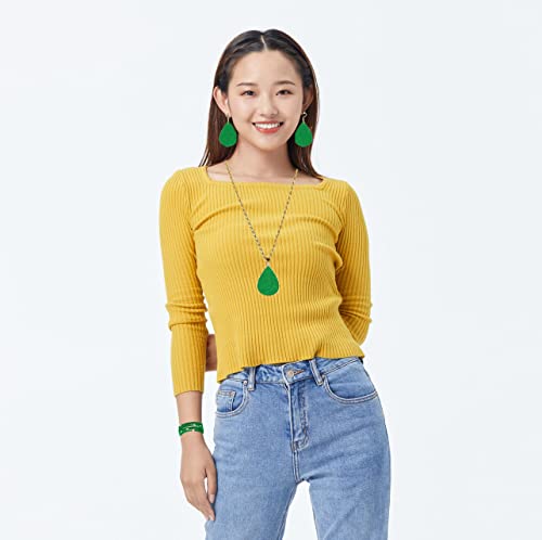 4 Pieces Faux Leather Earrings Necklace Bracelet Set 4 Pieces Christmas Plaid Stripe Jewelry Set Multi-Layer Leather Bracelet, Dangle Leather Earrings Necklace Glitter Jewelry Set for Women - color: green