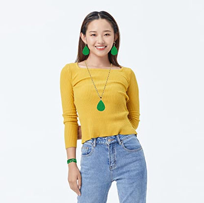 4 Pieces Faux Leather Earrings Necklace Bracelet Set 4 Pieces Christmas Plaid Stripe Jewelry Set Multi-Layer Leather Bracelet, Dangle Leather Earrings Necklace Glitter Jewelry Set for Women - color: green