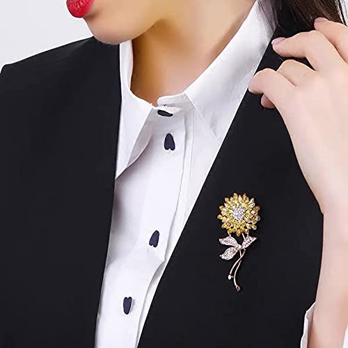 BeeGift Brooches for Women， Sunflower Brooch Pin Wedding Embellishment DIY Brooch Mother's Gift (Gold Crystal-1pcs)