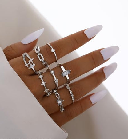 iF YOU 25 Pcs Gold Stackable Ring Set for Women, Chunky Knuckle Finger Midi Rings, Silver Simple Stacking Cute Rings Pack Trendy Stuff Jewelry Gift - style: 24 Silver thin rings