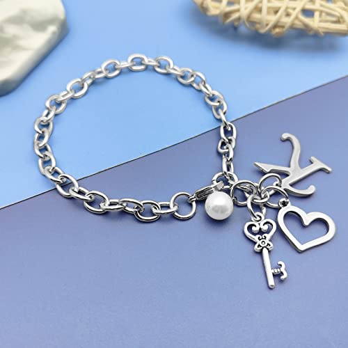 Initial A-Z Bracelets Gift for Women Girls Stainless Steel Chain Bracelet 26 Alphabet Jewelry Gifts for Birthday Anniversary Letter Bracelet Monogram Gifts for Sister Friend Girlfriends Mom 8.26 Inch - color: K