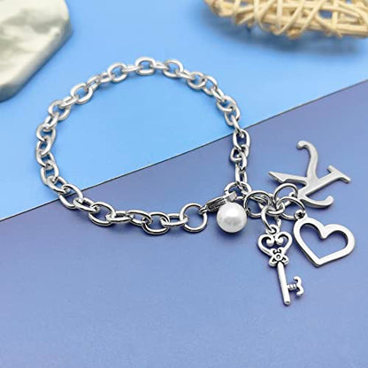 Initial A-Z Bracelets Gift for Women Girls Stainless Steel Chain Bracelet 26 Alphabet Jewelry Gifts for Birthday Anniversary Letter Bracelet Monogram Gifts for Sister Friend Girlfriends Mom 8.26 Inch - color: K