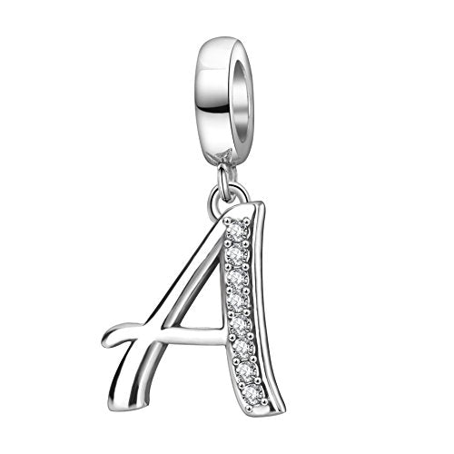 925 Sterling Silver Initial Charm fits Pandora, Gift for Mom Wife | Christmas,Birthday,Mother's Day, Anniversary, Valentine's Day - color: Letter A