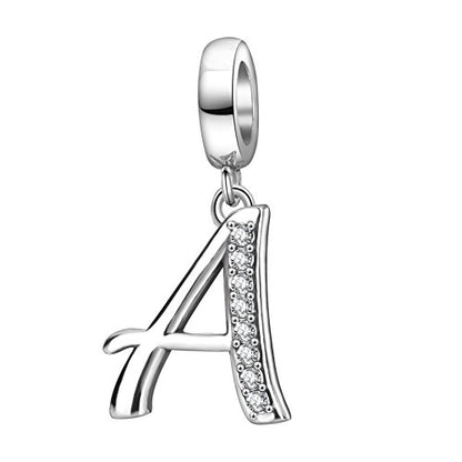 925 Sterling Silver Initial Charm fits Pandora, Gift for Mom Wife | Christmas,Birthday,Mother's Day, Anniversary, Valentine's Day - color: Letter A