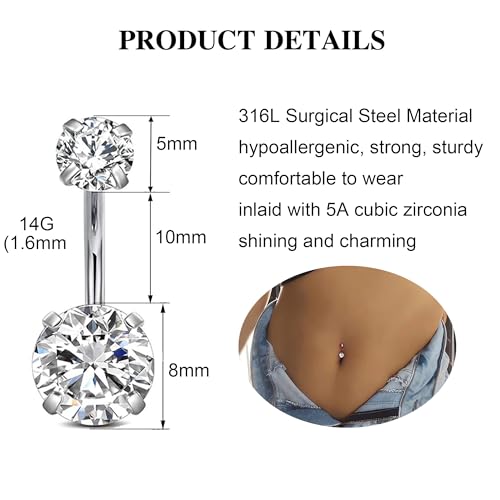 7 Pcs Gold Belly Button Ring Dangle for Women Hypoallergenic Surgical Stainless Steel Dangling Belly Rings Butterfly Heart CZ Cute Long Belly Button Piercing Dangly Navel Piercings Pack Belly Piercing Jewelry - color: silver