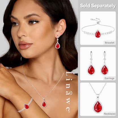 Linawe Crystal Chain Necklace for Women Trendy, Imitation Diamond Pendant, Statement Cubic Zirconia Boho Jewelry Set, 14K Gold/Rose Gold/Silver Birthstone Necklace - color: Silver,July