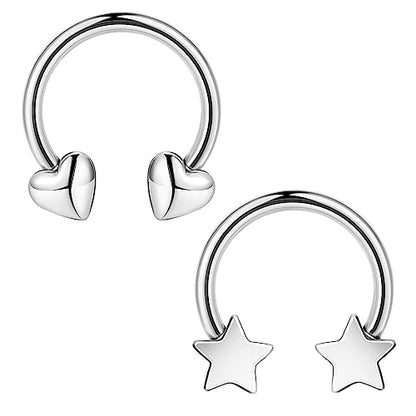 2Pcs 16G Titanium Septum Rings for Women Men Horseshoe Septum Nose Rings Hoop Star Heart Septum Piercing Jewelry