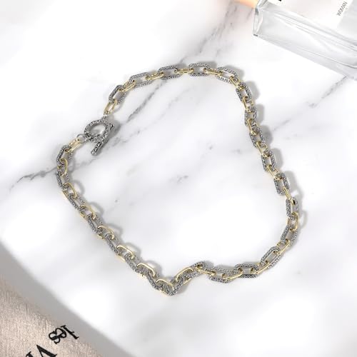 Two Tone Wire Necklace Gold and Silver Link Chain Adjustable 18K Gold Plated Twist Vintage Classic Jewelry - style: Rectangle - Two tone